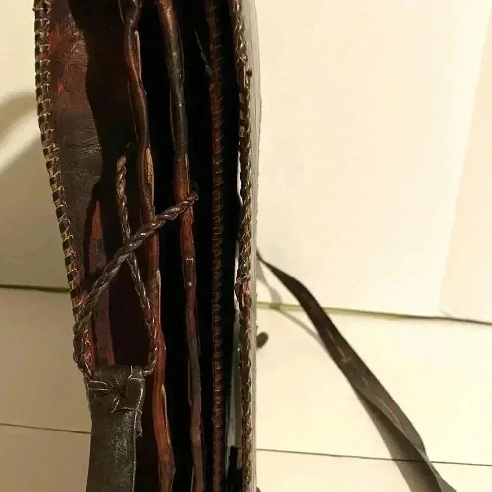 Handmade unsex brown leather briefcase bag